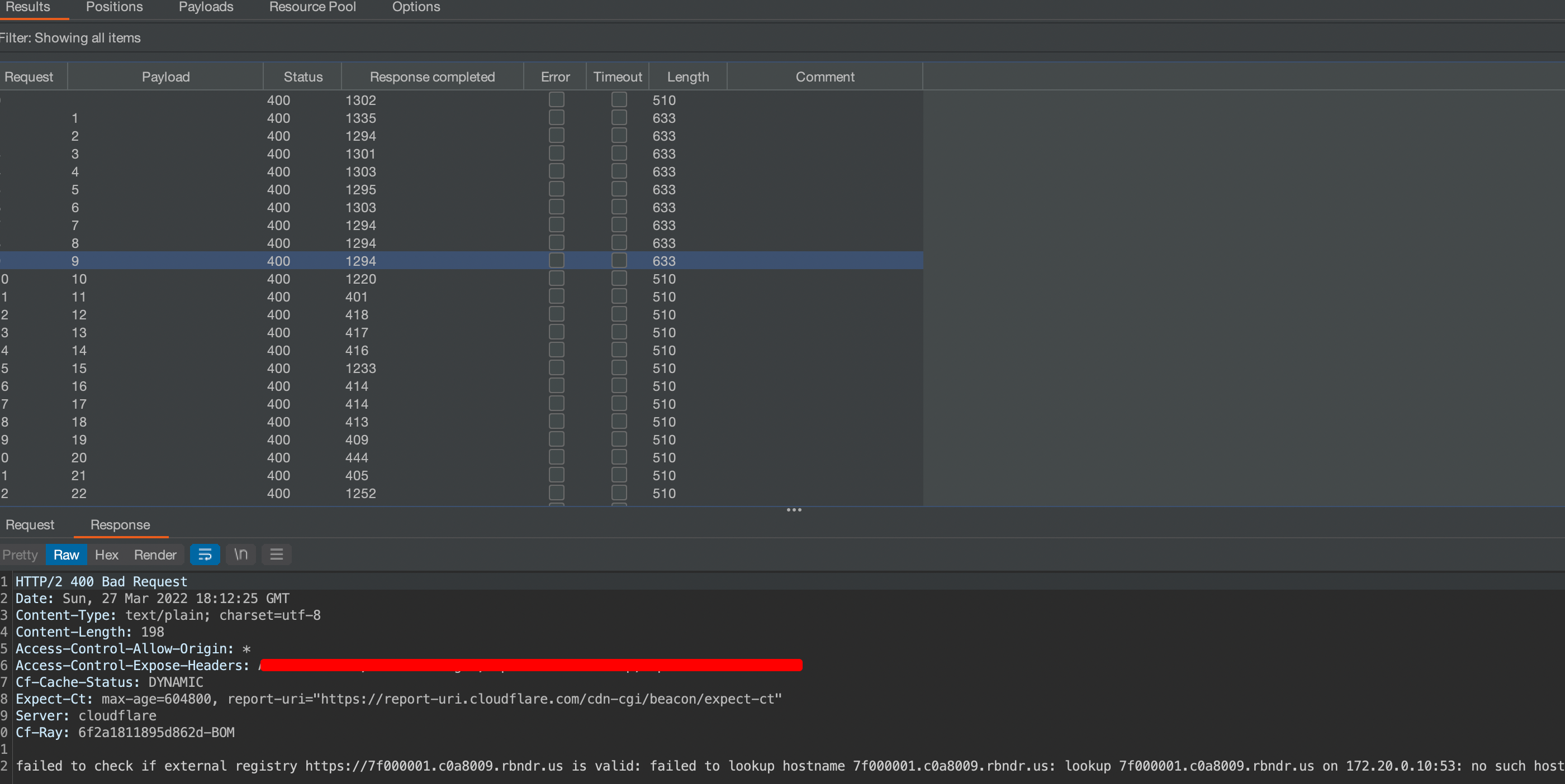 Intruder Result Screenshot